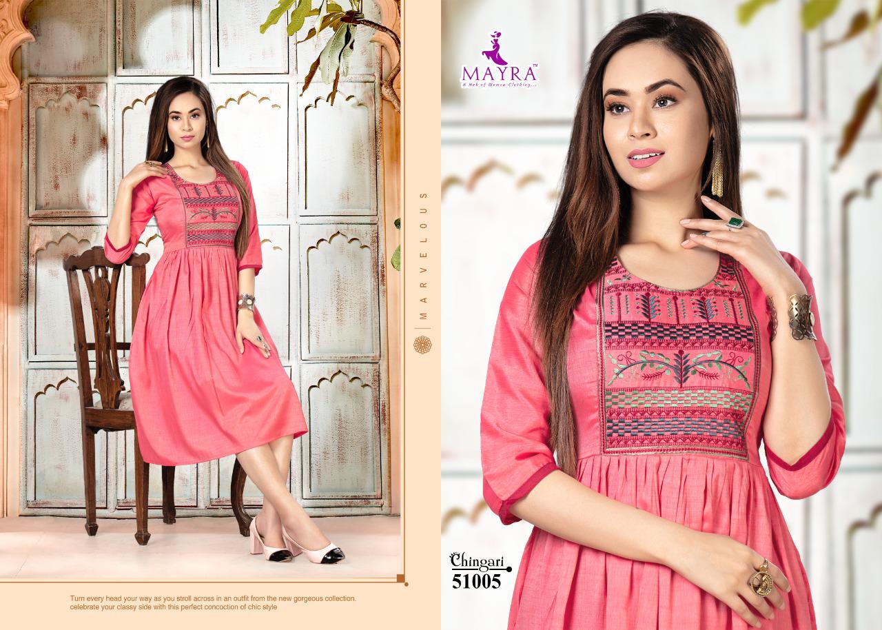 Mayra Chingari Fancy Regular Wear Rayon Printed Anarkali Kurti Collection